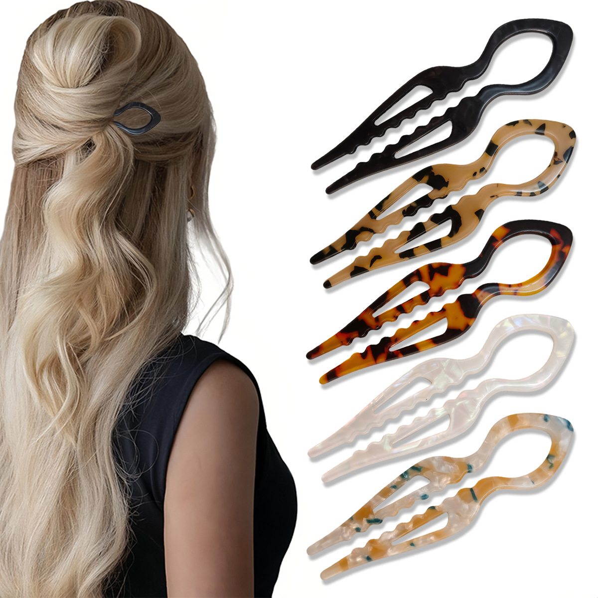 Tech Accessories For Women - U-Shaped Hair Sticks Tortoiseshell Acrylic Anti-Slip