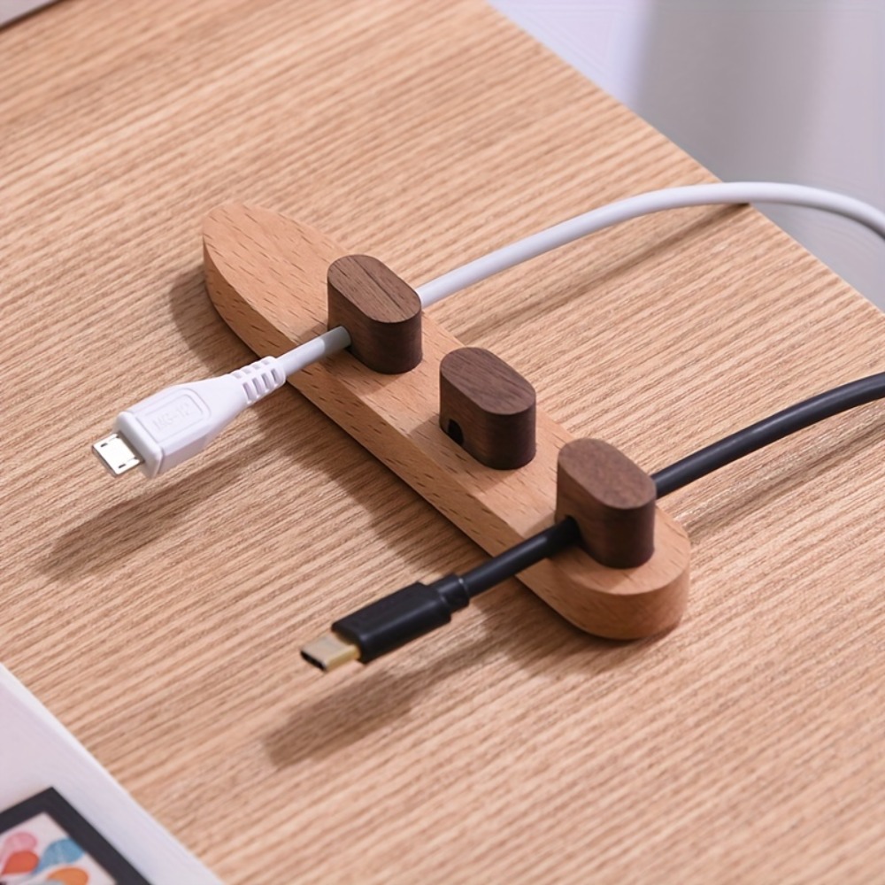 Desk Cable Clip - Wooden Cable Organizer Adhesive Cord Holder,