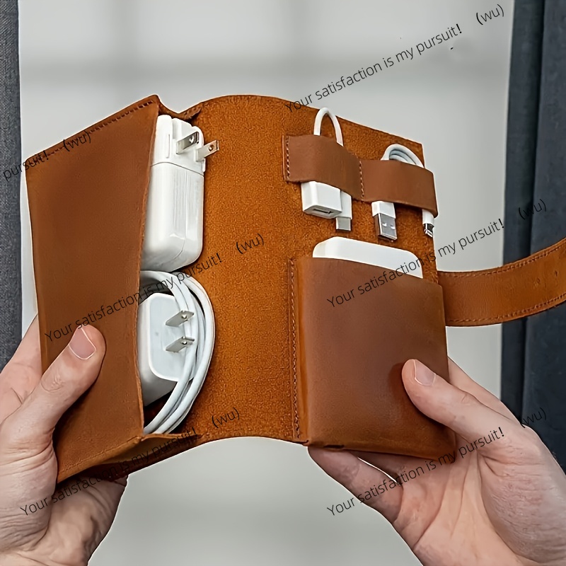 Tech Accessories Travel Case - 1pc PU Leather Multi-Compartment Organizer-Portable Tech