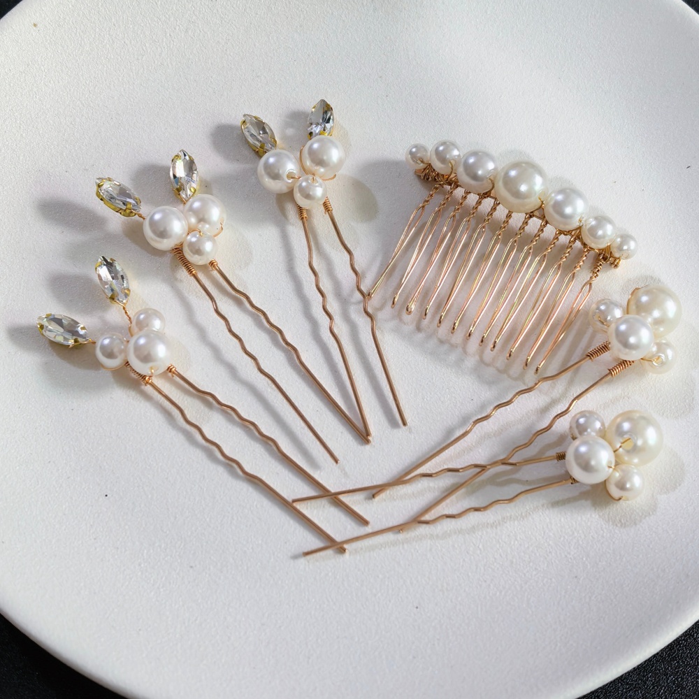 Tech Accessories For Women - Pearl Crystal Hair Pins Comb Set